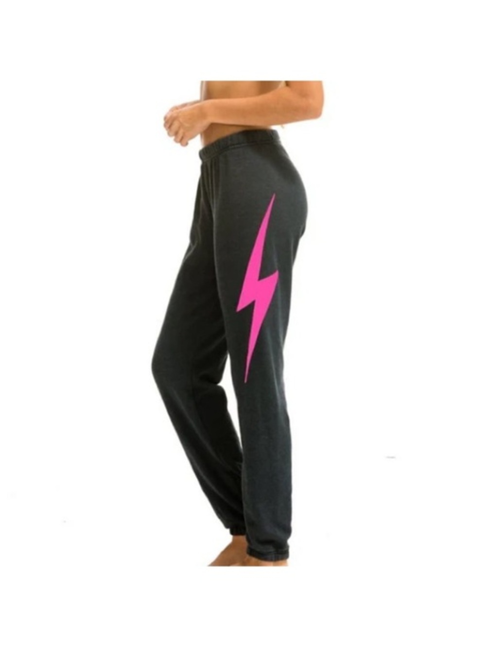 Aviator Nation Charcoal Grey Sweatpants Pink Lightening Bolt Size Small